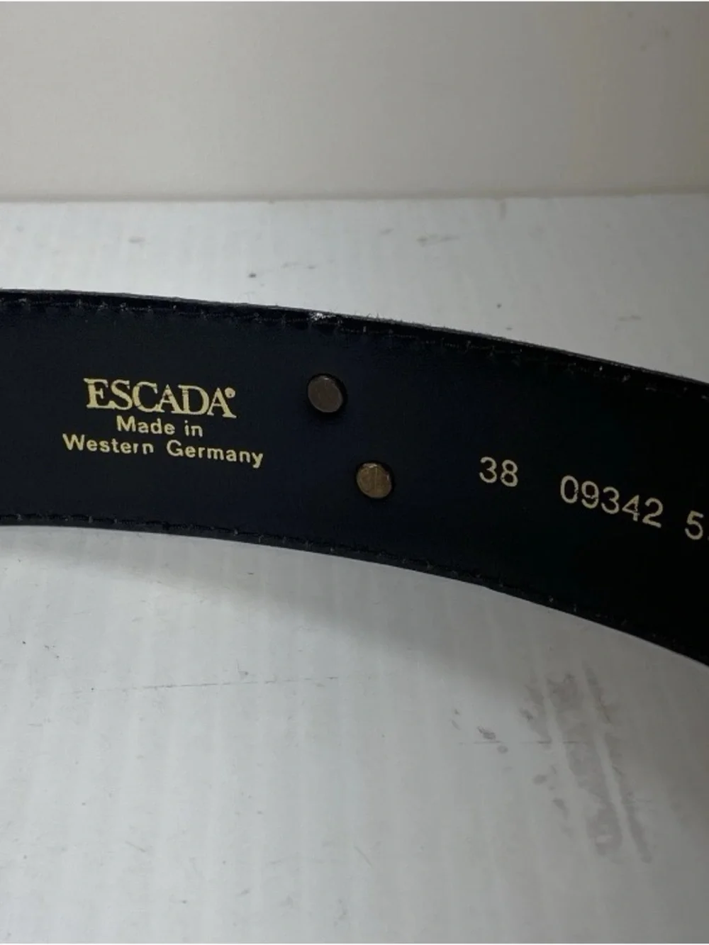 Escada Black Leather Belt with Gold Star Buckle and Gem Accents